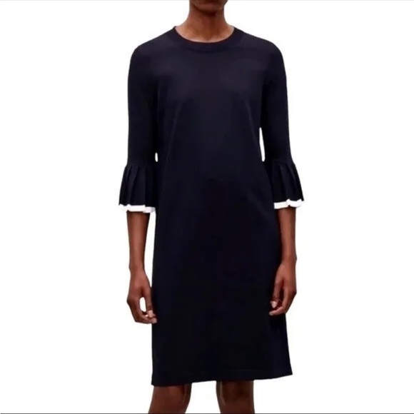 COS Stretchy Knit Bell Sleeve Shift Dress Deep Navy Size XS Business Event - Picture 1 of 6
